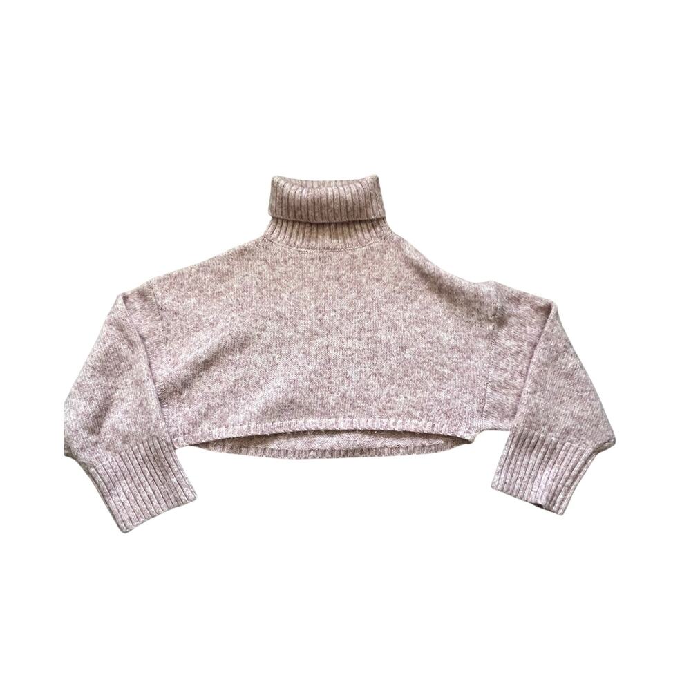 Cropped Turtleneck Sweater Pink Women's Small Day and Moon Oversized